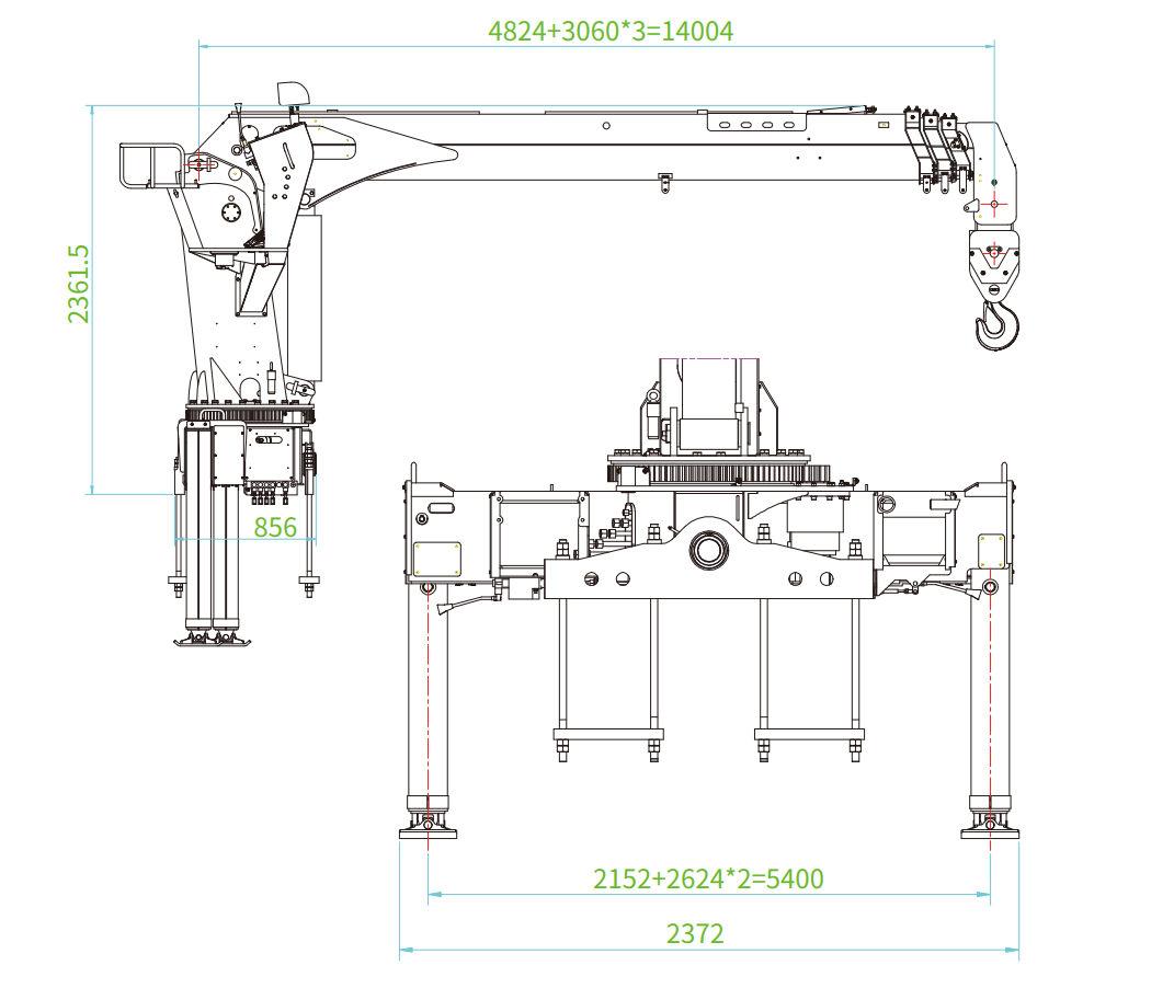 Cross-section of truck mounted crane